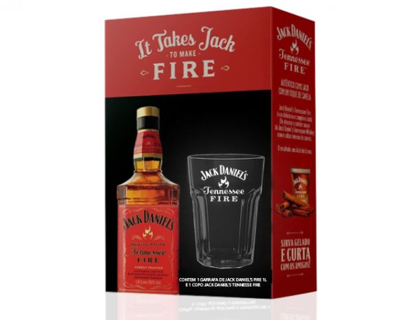 Kit Jack Daniels Fire 1000 Ml Copo Na Casa Da Bebida
